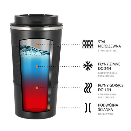 Black Thermal Cup, Insulated Stainless Steel, 9oz
