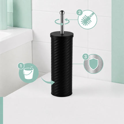 Black Toilet Brush & Holder with Stainless Steel Handle