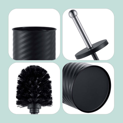 Black Toilet Brush & Holder with Stainless Steel Handle