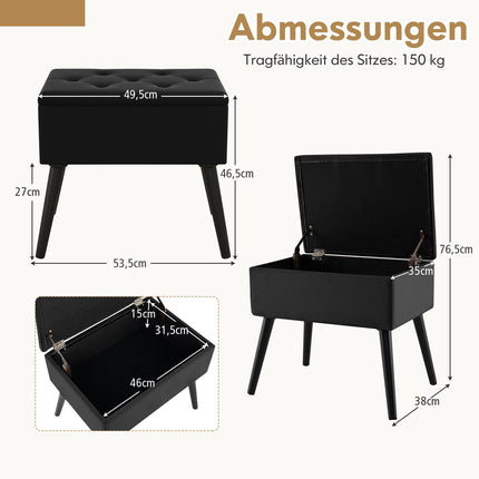 Black Velvet Storage Ottoman – Padded Seat, 150kg Capacity
