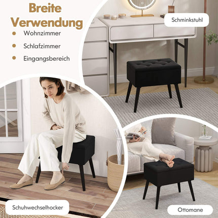Black Velvet Storage Ottoman – Padded Seat, 150kg Capacity