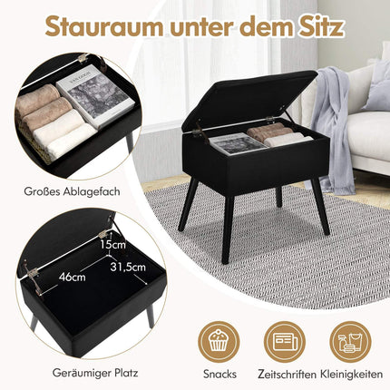 Black Velvet Storage Ottoman – Padded Seat, 150kg Capacity