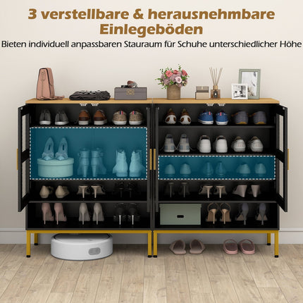 Black Wooden Shoe Cabinet with Adjustable Shelves & Mesh Doors