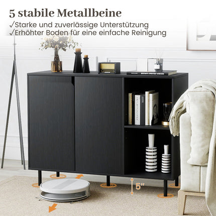 Black Wooden Sideboard with Adjustable Shelves & Doors