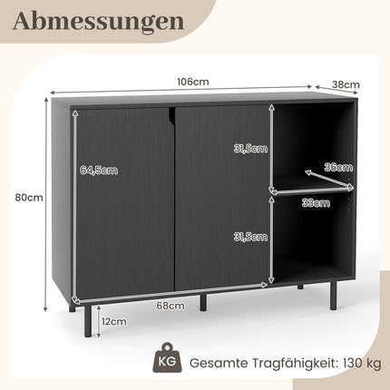 Black Wooden Sideboard with Adjustable Shelves & Doors