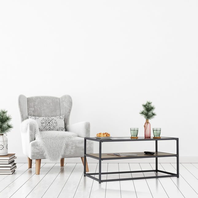 Black coffee table with glass top