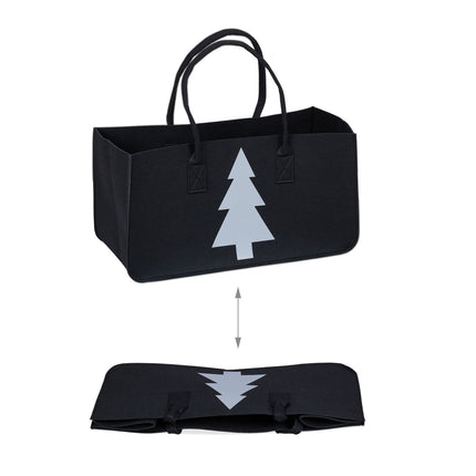 Black firewood bag in felt with motif