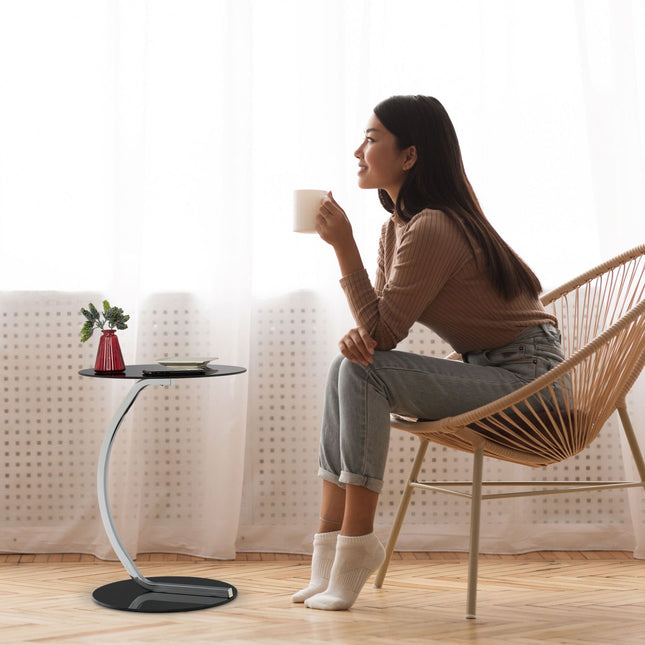 Black glass side table