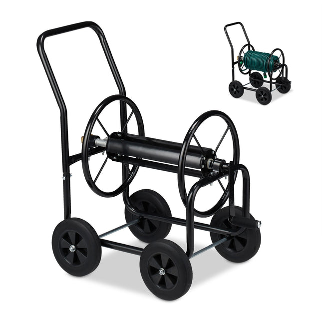 Black metal hose reel