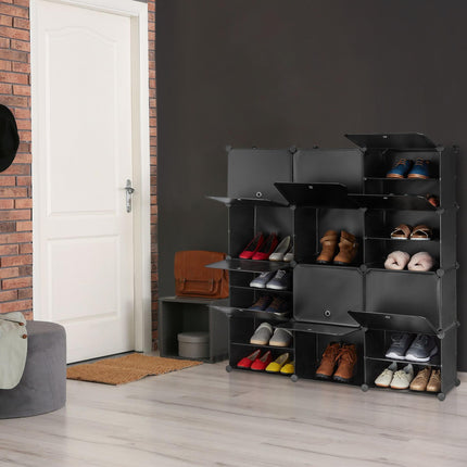 Black shoe cabinet with 24 compartments