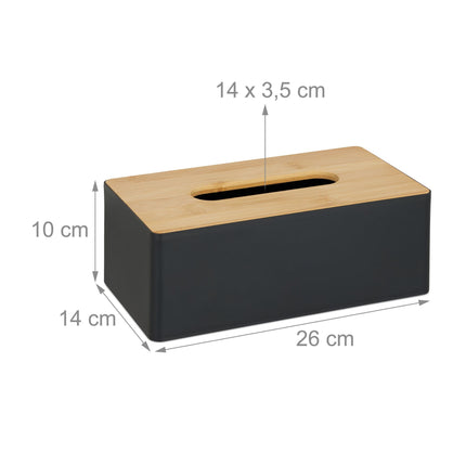 Black tissue box with bamboo lid