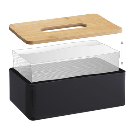 Black tissue box with bamboo lid
