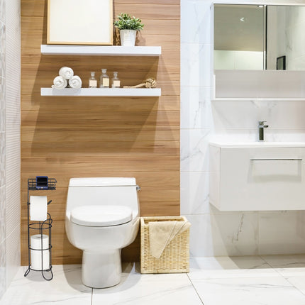 Black toilet paper holder standing