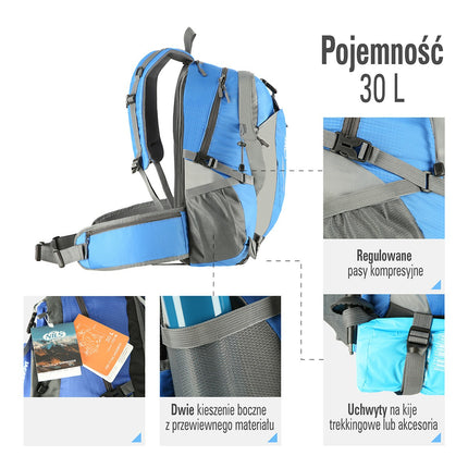 Blue Backpack, 30L, Lightweight, Water-Resistant