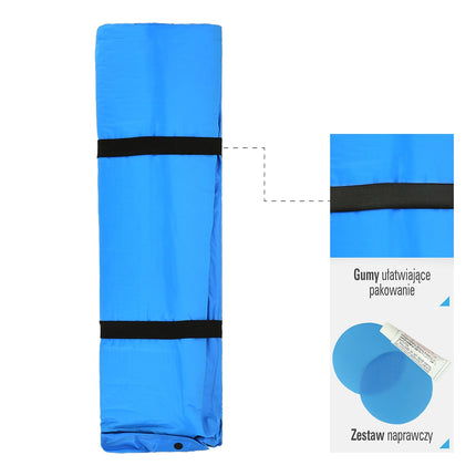 Blue Double Self-Inflating Mat with Pillow, Camping