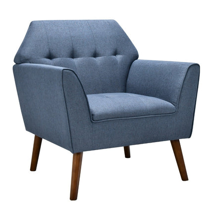 Blue Upholstered Lounge Chair with Rubberwood Legs, 76x74x84 cm