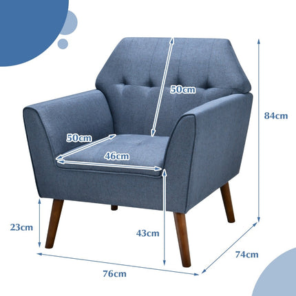 Blue Upholstered Lounge Chair with Rubberwood Legs, 76x74x84 cm