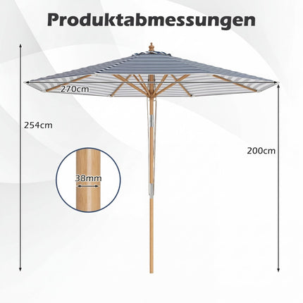 Blue & White Striped Patio Umbrella, 270cm, Adjustable Angle