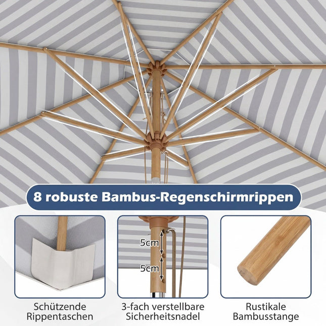 Blue & White Striped Patio Umbrella, 270cm, Adjustable Angle