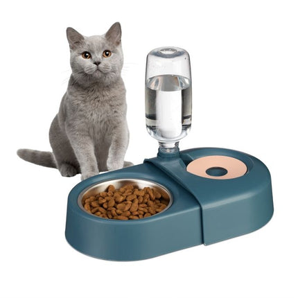 Blue food bowl with water dispenser