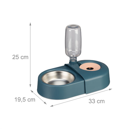 Blue food bowl with water dispenser