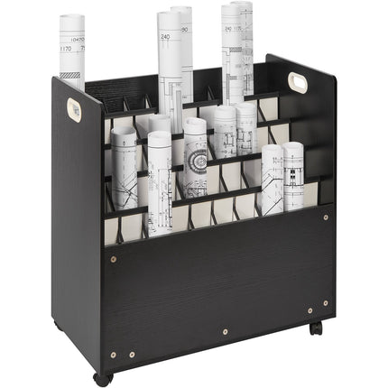 Blueprint Storage Rack, 50-Slot Mobile Roll File Cart