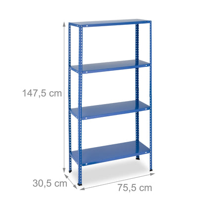 Blue sturdy shelves with 4 levels