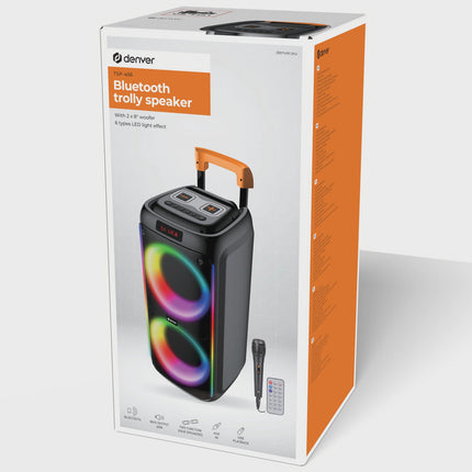 Bluetooth Speaker, 2x8" Woofers, 60W, LED Lights, Black