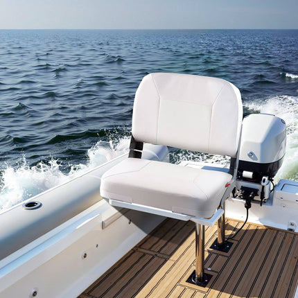 Boat Seat, Folding Low-Back, Waterproof PVC Leather, White