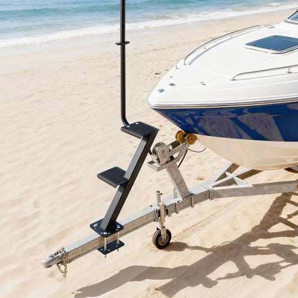 Boat Trailer Steps, 2-Step Steel With Handrail, Non-Slip