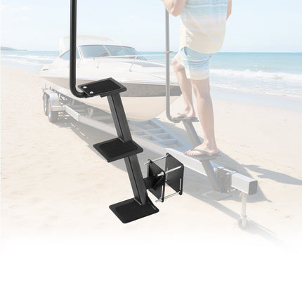 Boat Trailer Steps, 3-Step Side Mount with Handrail, Non-Slip