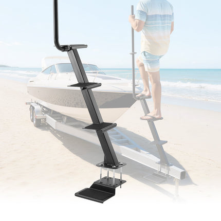 Boat Trailer Steps, 4-Step Steel Ladder With Handrail