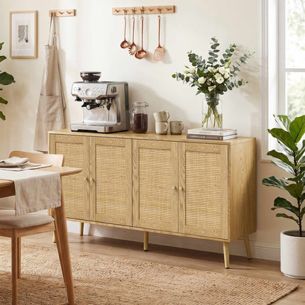 Boho Rattan Sideboard with Adjustable Shelves, Natural Wood