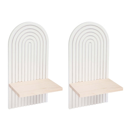 Boho Wooden Wall Shelf Set, Natural White, 2 Pieces
