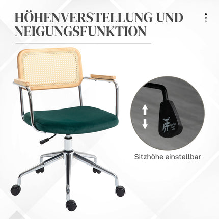 Adjustable Boho office chair with armrests, green swivel