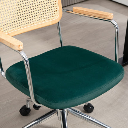 Adjustable Boho office chair with armrests, green swivel