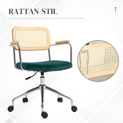 Adjustable Boho office chair with armrests, green swivel