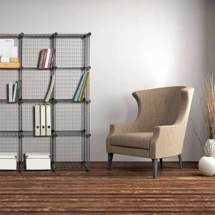 Bolt-free shelves in wire mesh 16 compartments