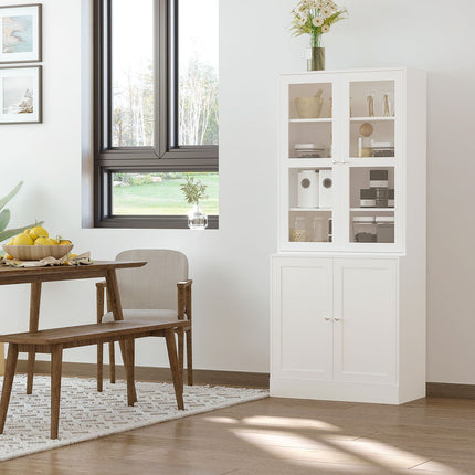 High white bookcase, glass door, 6 compartments