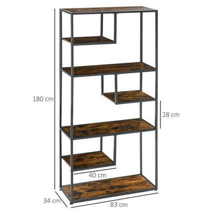 Industrial 7-Tier Rustic Brown Bookcase - Kitchen & Living Room