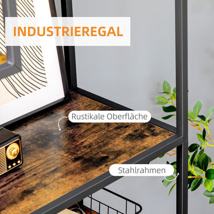 Industrial 7-Tier Rustic Brown Bookcase - Kitchen & Living Room