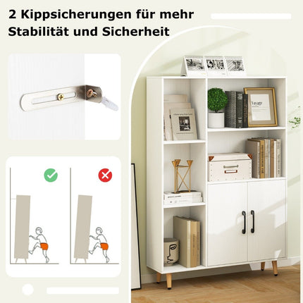 Bookcase White bookcase with doors and open compartments 80 x 23.5 x 119 cm