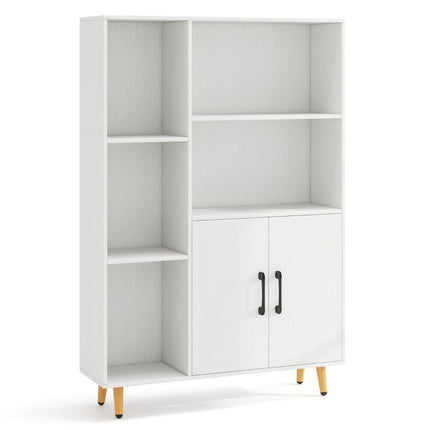 Bookcase White bookcase with doors and open compartments 80 x 23.5 x 119 cm