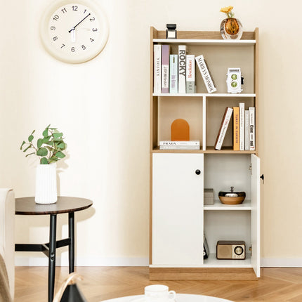 Bookcase With Double-Door Cabinet, 3-Tier, 60x30x140cm