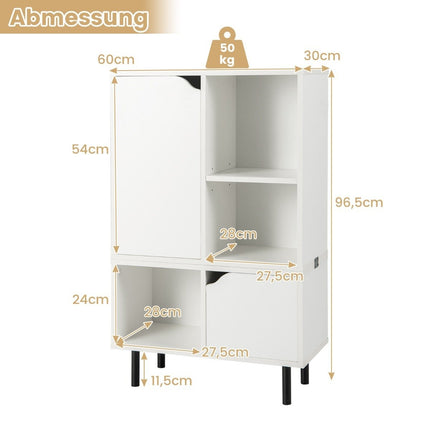 Bookcase stackable bookcase with 2 doors & 5 compartments separable with adjustable shelf 60 x 30 x 96.5 cm white