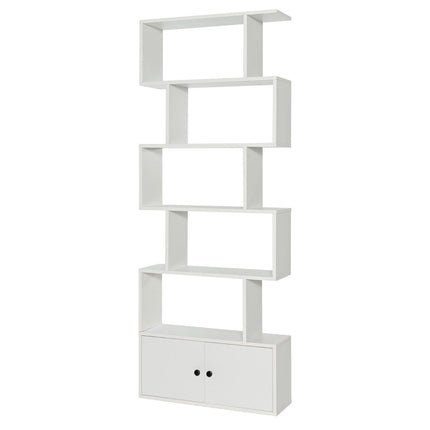 Bookcase standing shelf with doors 183 x 70 x 23 cm room divider shelf with 5 levels white