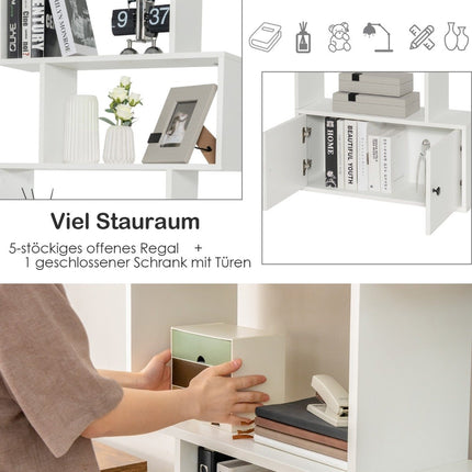 Bookcase standing shelf with doors 183 x 70 x 23 cm room divider shelf with 5 levels white