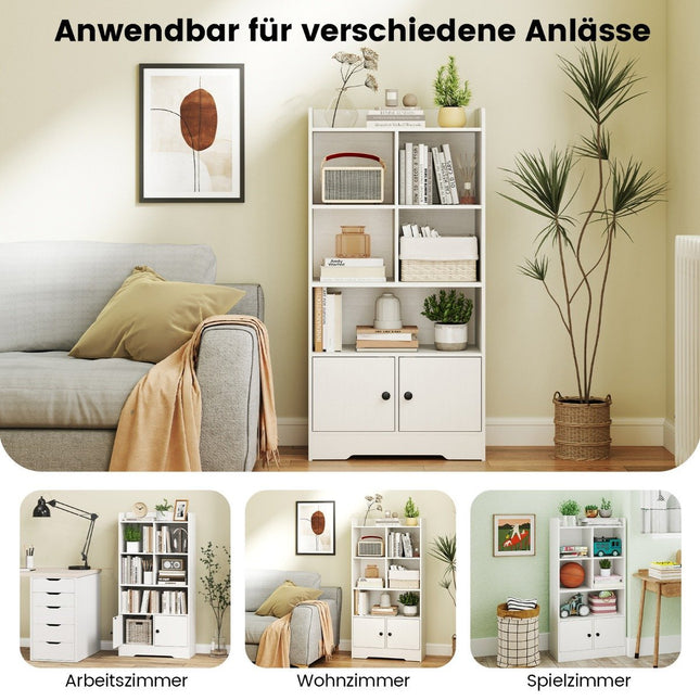 Bookcase with 2 doors and 5 compartments, white wooden bookcase, 60 x 29.5 x 120 cm