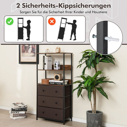 Bookcase with 3 drawers & open shelves chest of drawers cabinet 56.5 x 20 x 117cm