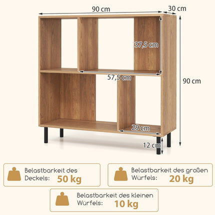 Bookcase with 4 compartments & metal legs standing shelf storage shelf natural